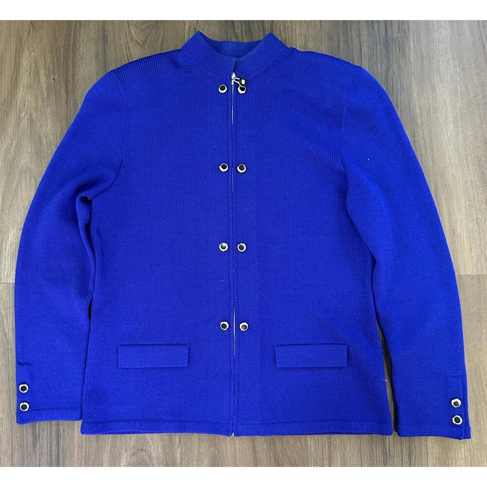 Vintage Jennifer Roberts Royal Blue Santana Knit Jacket Wool Blend Sz 12